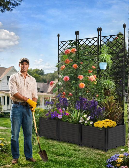 HiMISS Trellis Planter Box With Raised Garden Bed For Climbing