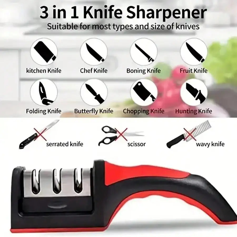 3 Stage Knife Sharpener Double Pack With Non Slip Base