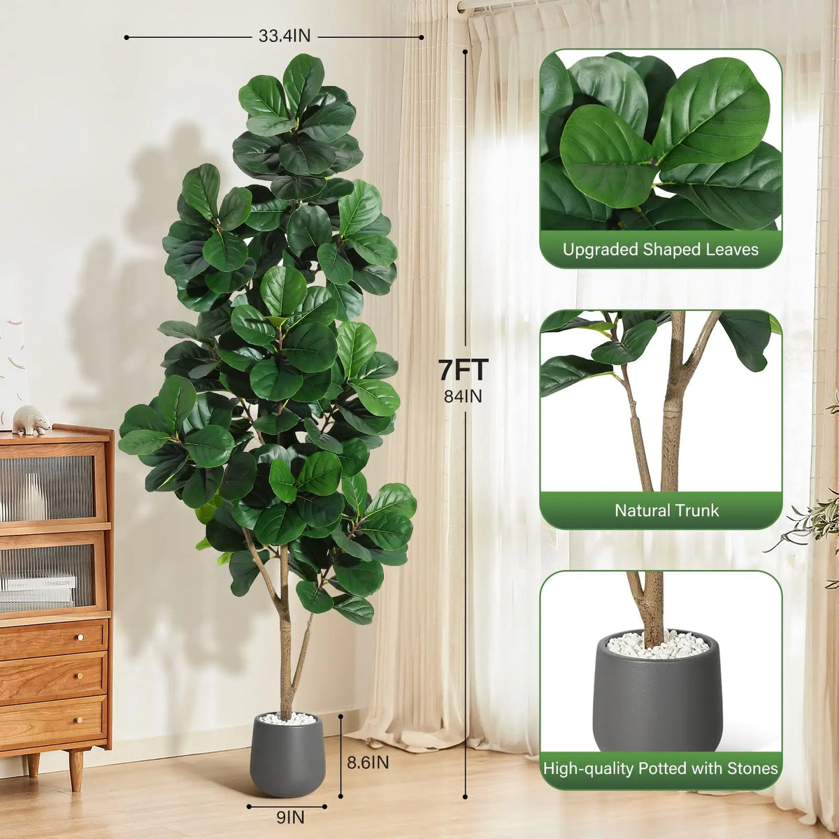 Realistic Artificial Fiddle Leaf Fig Tree Indoor Decor