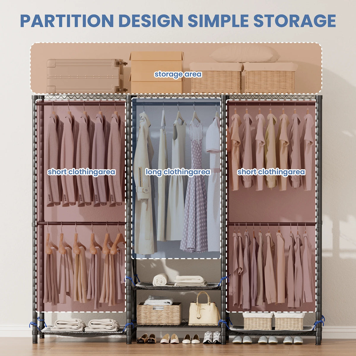 Freestanding Portable Wardrobe Clothes Rack Storage Organizer Heavy Duty 960 Lb