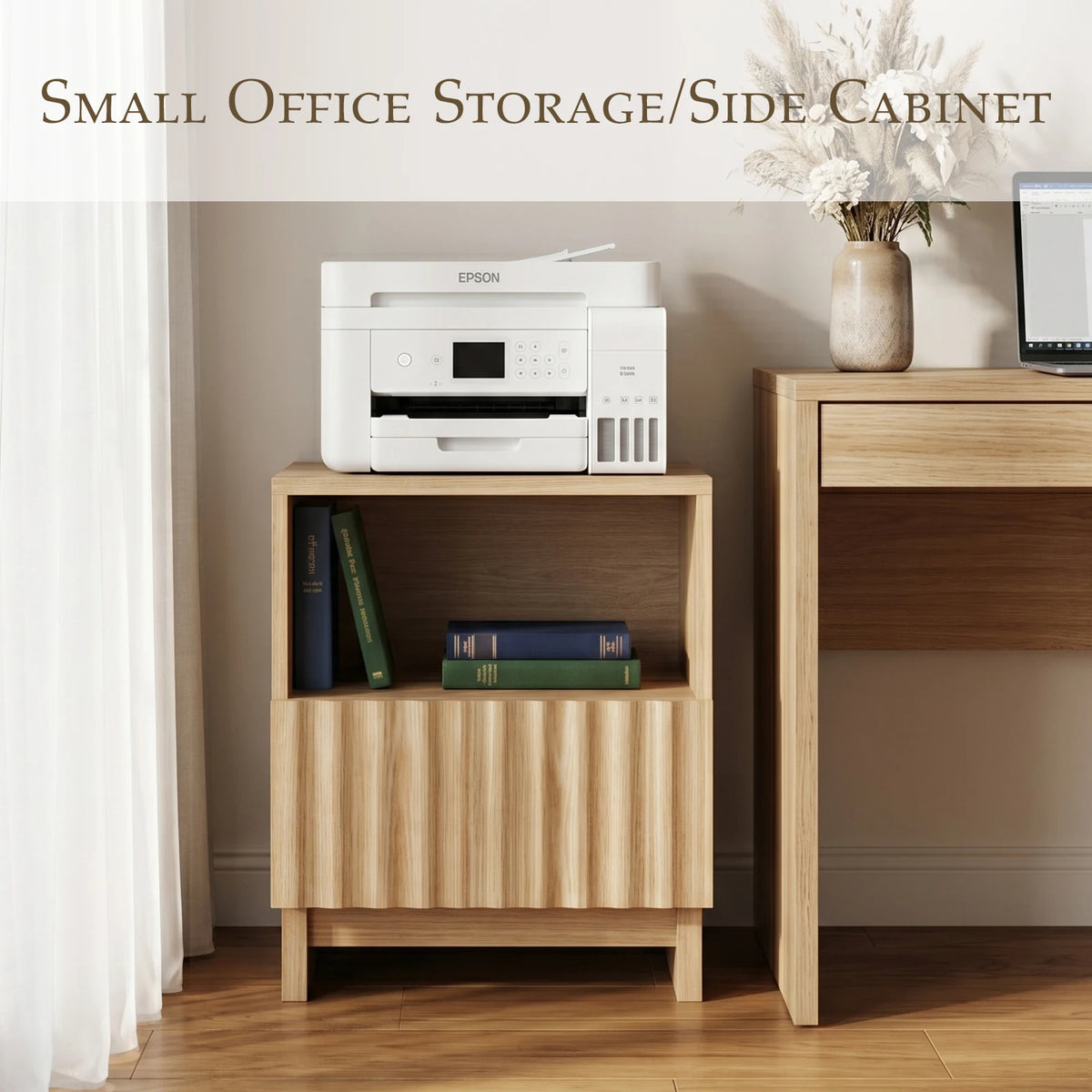 TinyNest Wood Nightstand With Fluted Drawers And Open Shelf