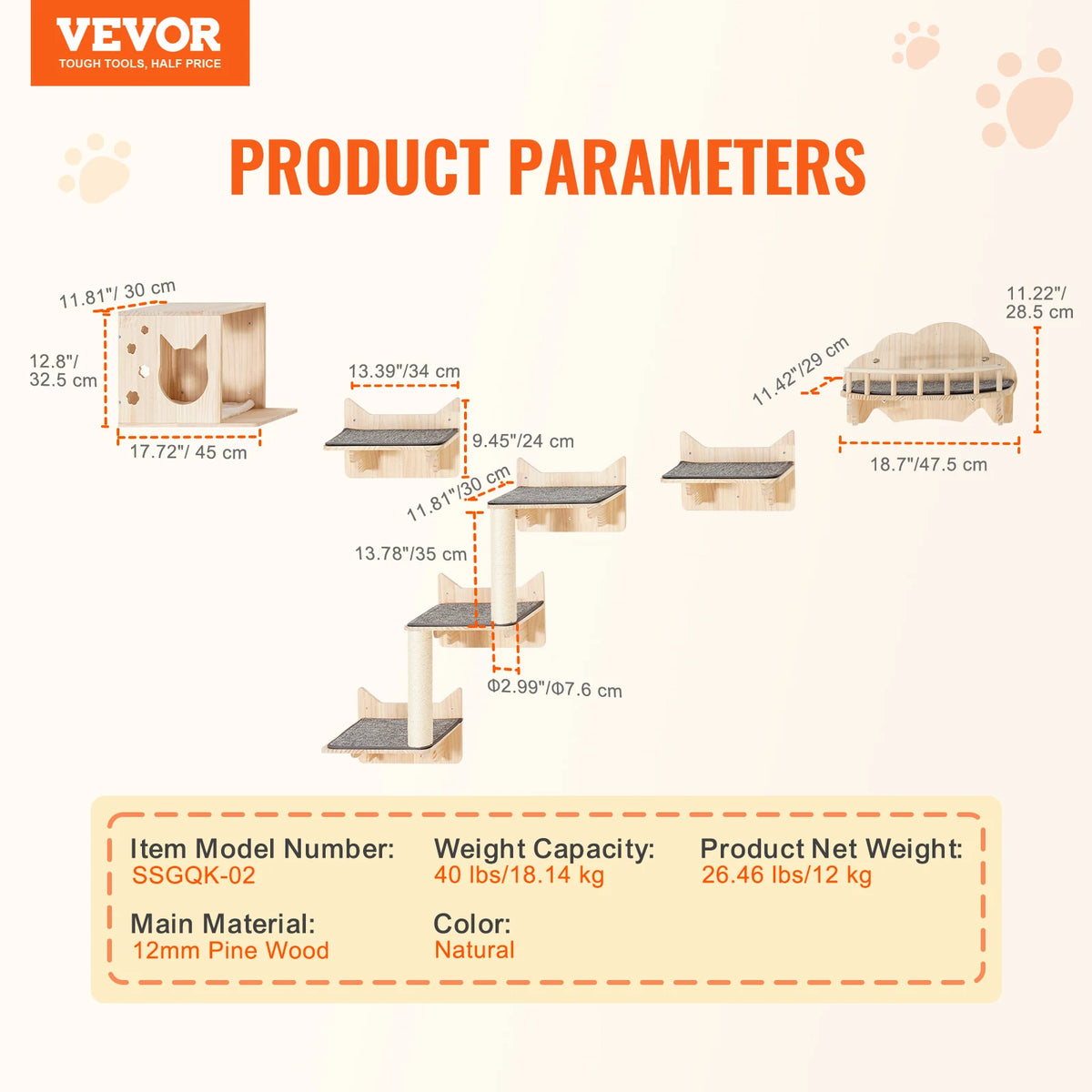 SucceBuy Wall Mounted Cat Shelves With Jumping Boards And Hammocks