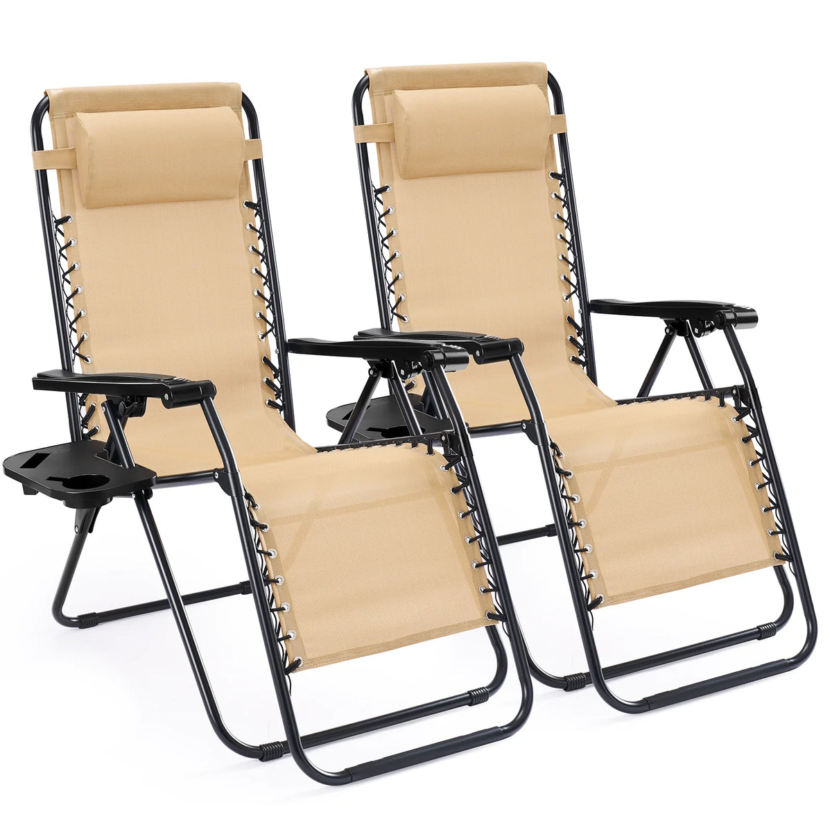 JHK Portable Zero Gravity Recliner Chairs Set Of 2 With Cup Holder Trays
