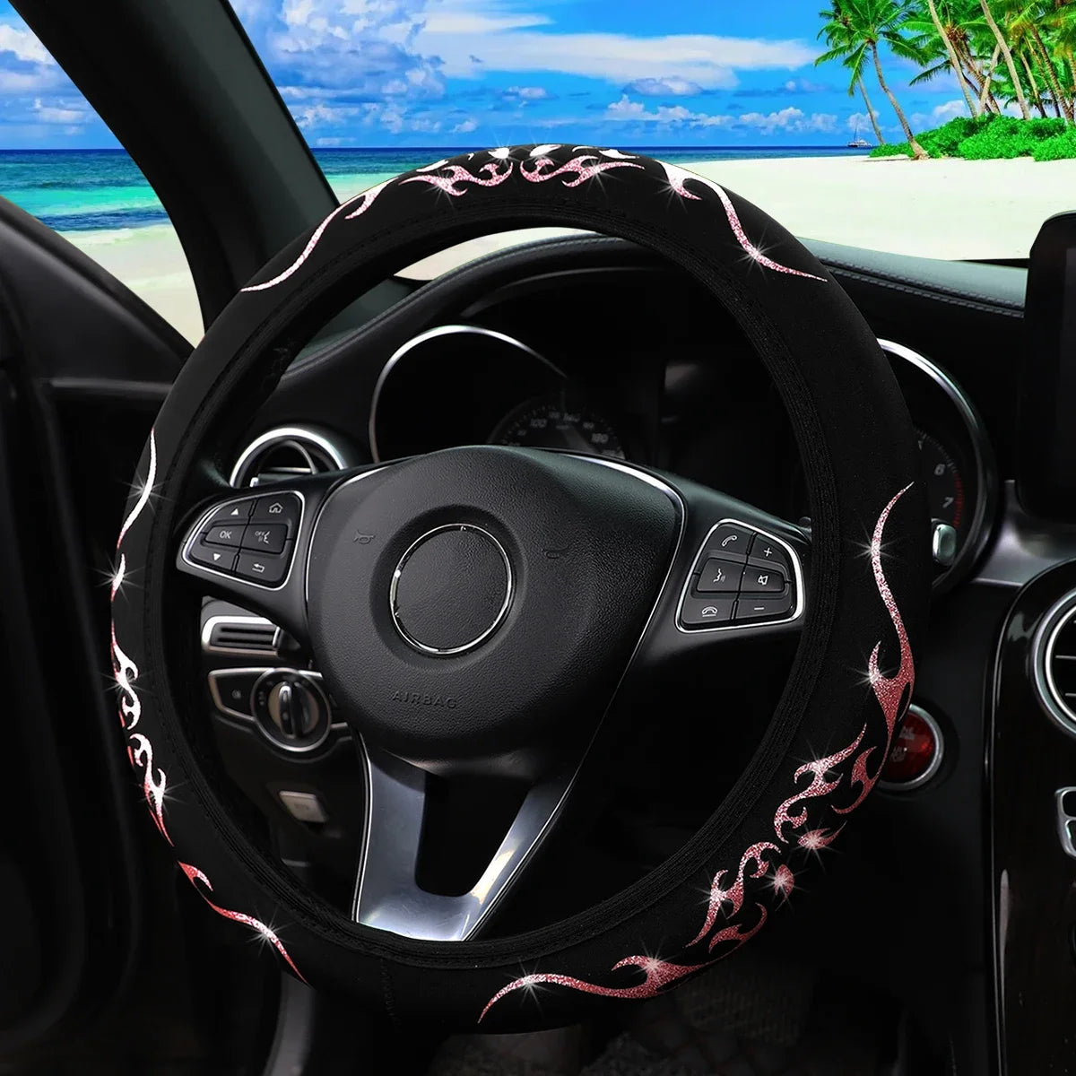 Meikaxiu Bling Flame Totem Steering Wheel Cover For Cars