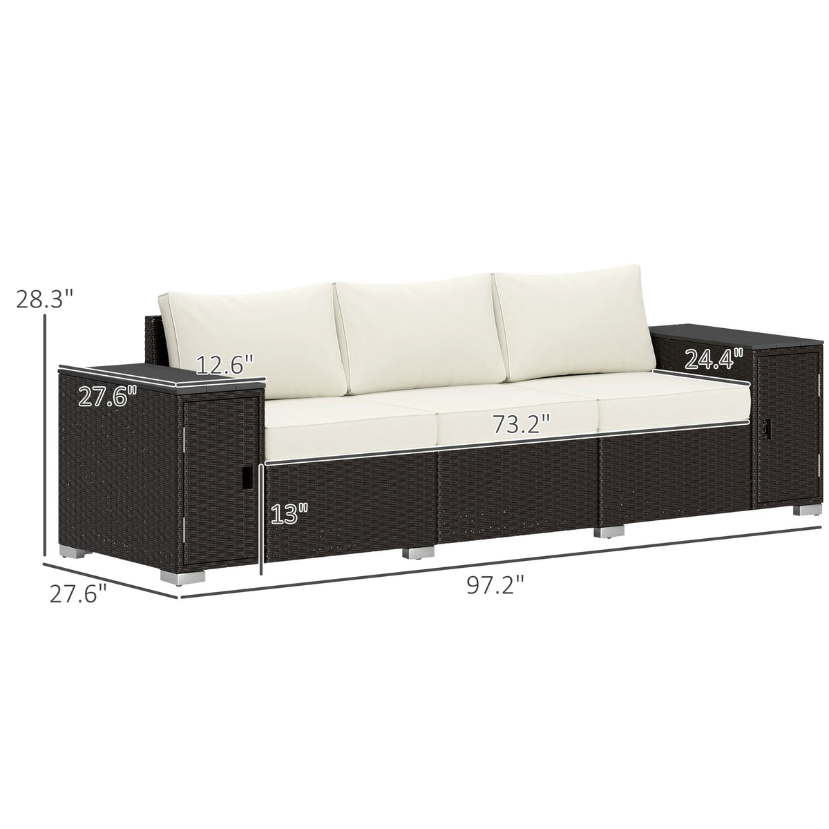 Three Seater Wicker Patio Sofa With Storage And Thick Cushions