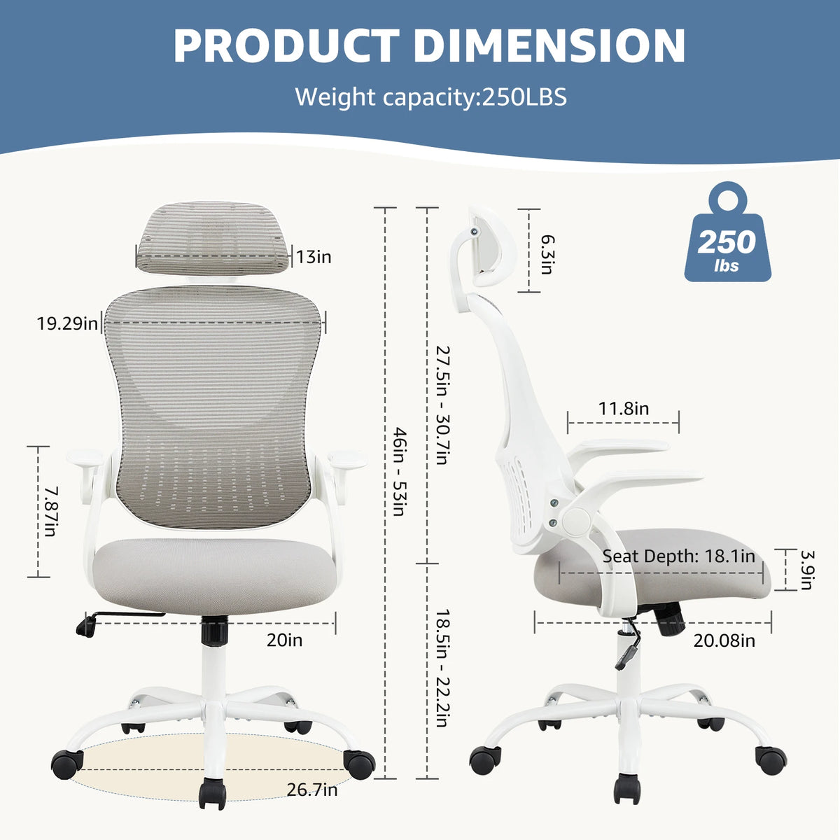 JHK Ergonomic Mesh Office Chair With Lumbar Support And Headrest