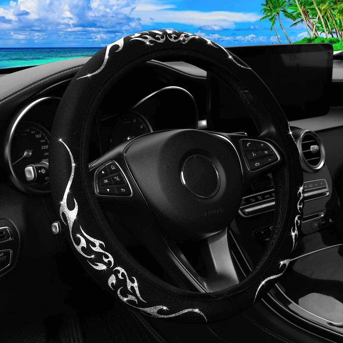 Meikaxiu Bling Flame Totem Steering Wheel Cover For Cars