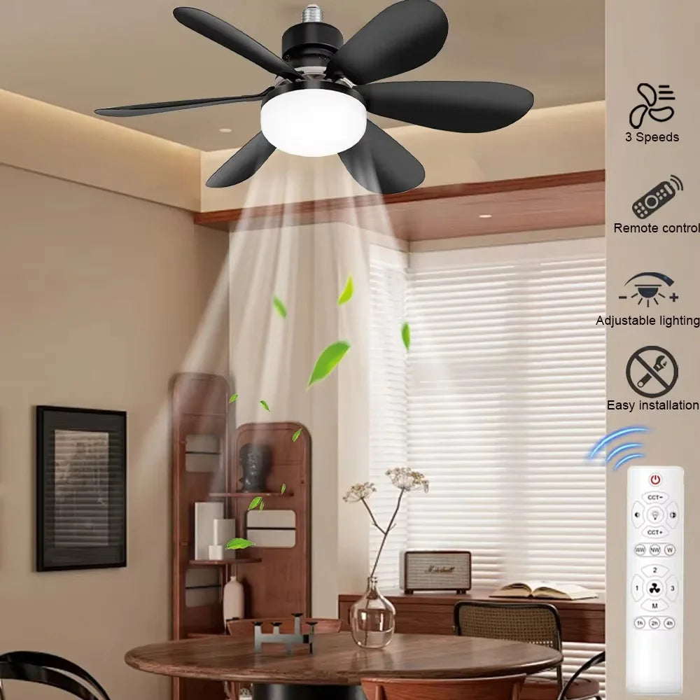 Ceiling Fan With Remote Control And LED Light E27 Base