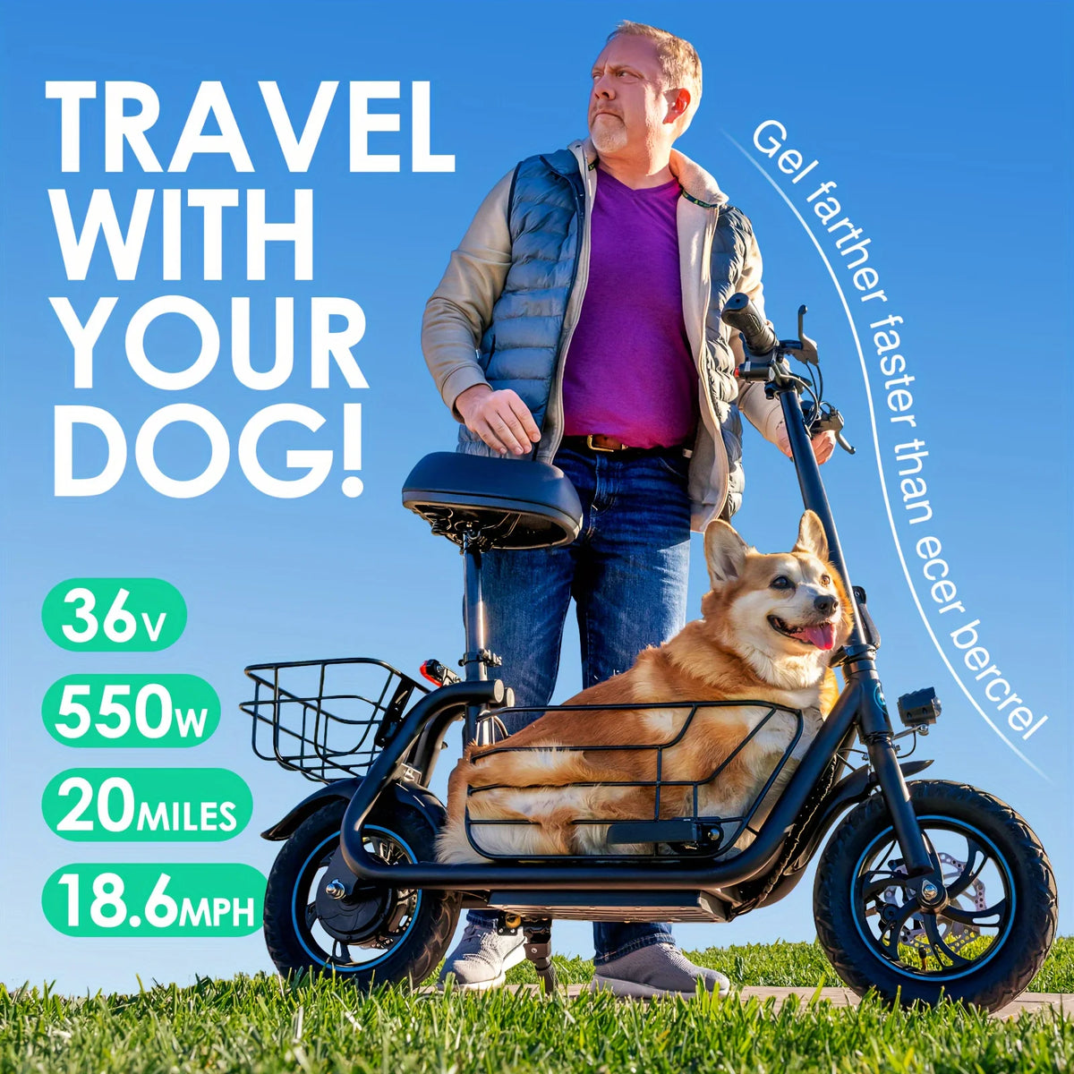 Gyroor Foldable Electric Scooter With Spacious Pet Basket