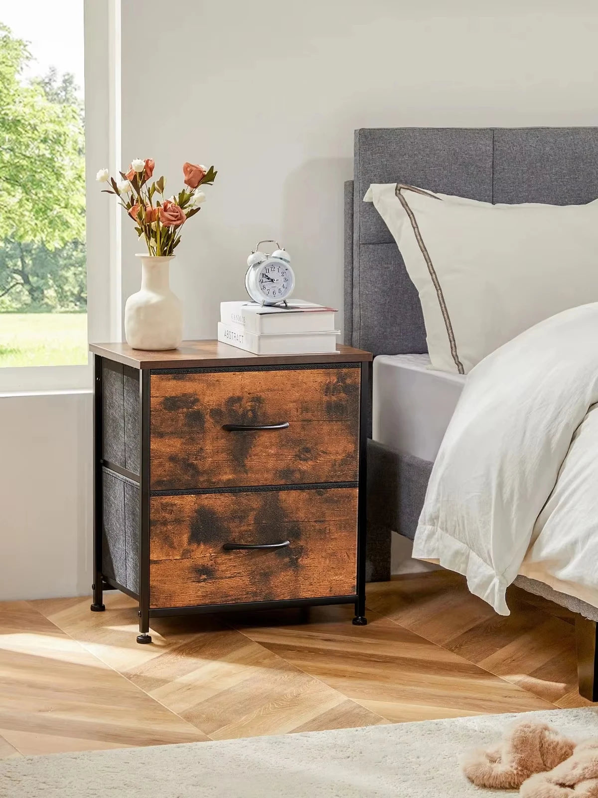 JHK Nightstand Bedside Table With Storage Drawers Furniture