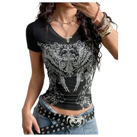 SOLY HUX Y2K Gothic Graphic Tee For Women Vintage Streetwear
