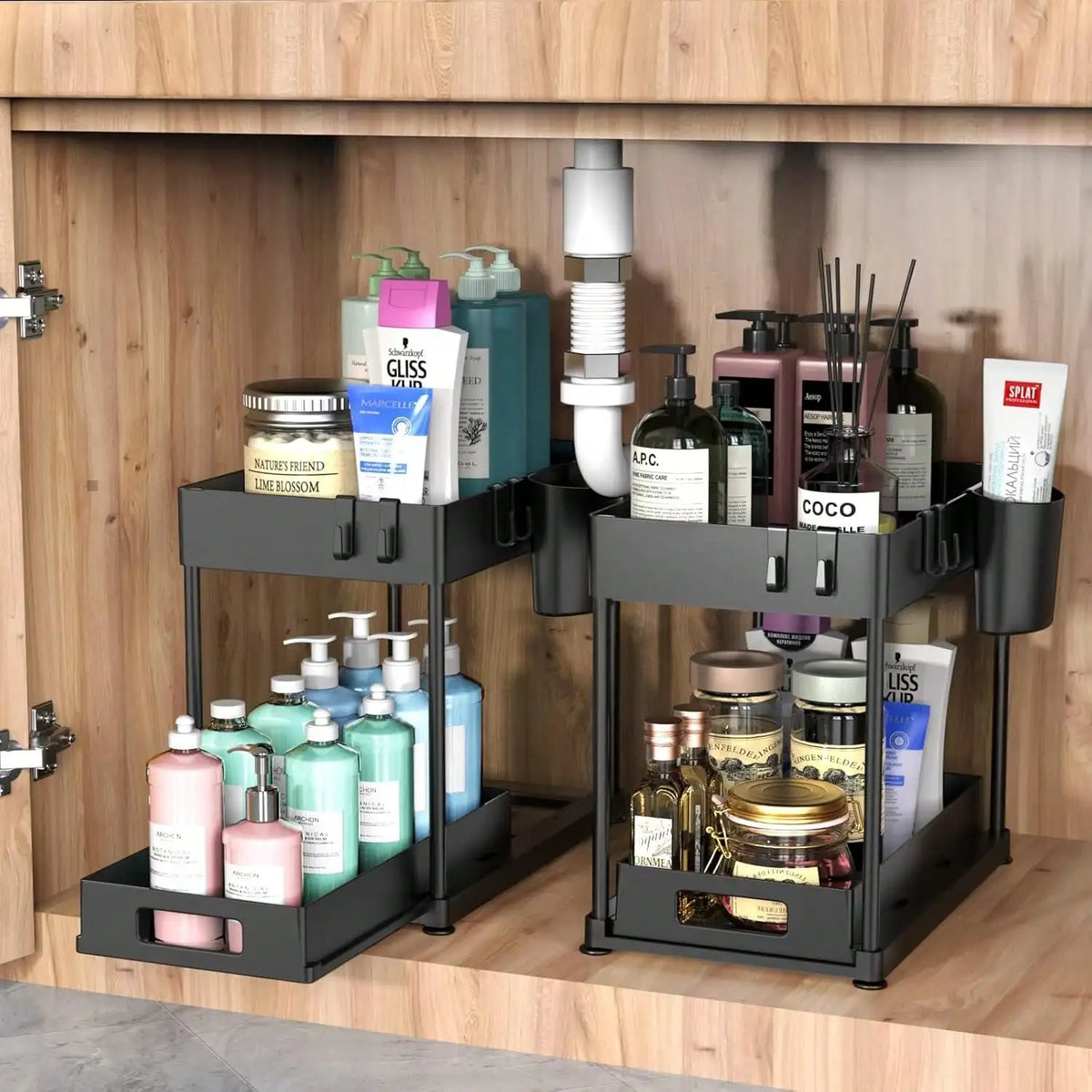 Under Sink Organizer With Sliding Pull Out Shelves For Kitchen And Bathroom