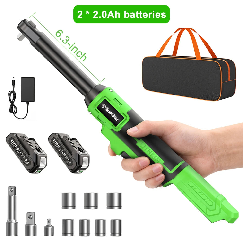 TaskStar 21V Cordless Ratchet Wrench Three Eighths Drive With Two Batteries