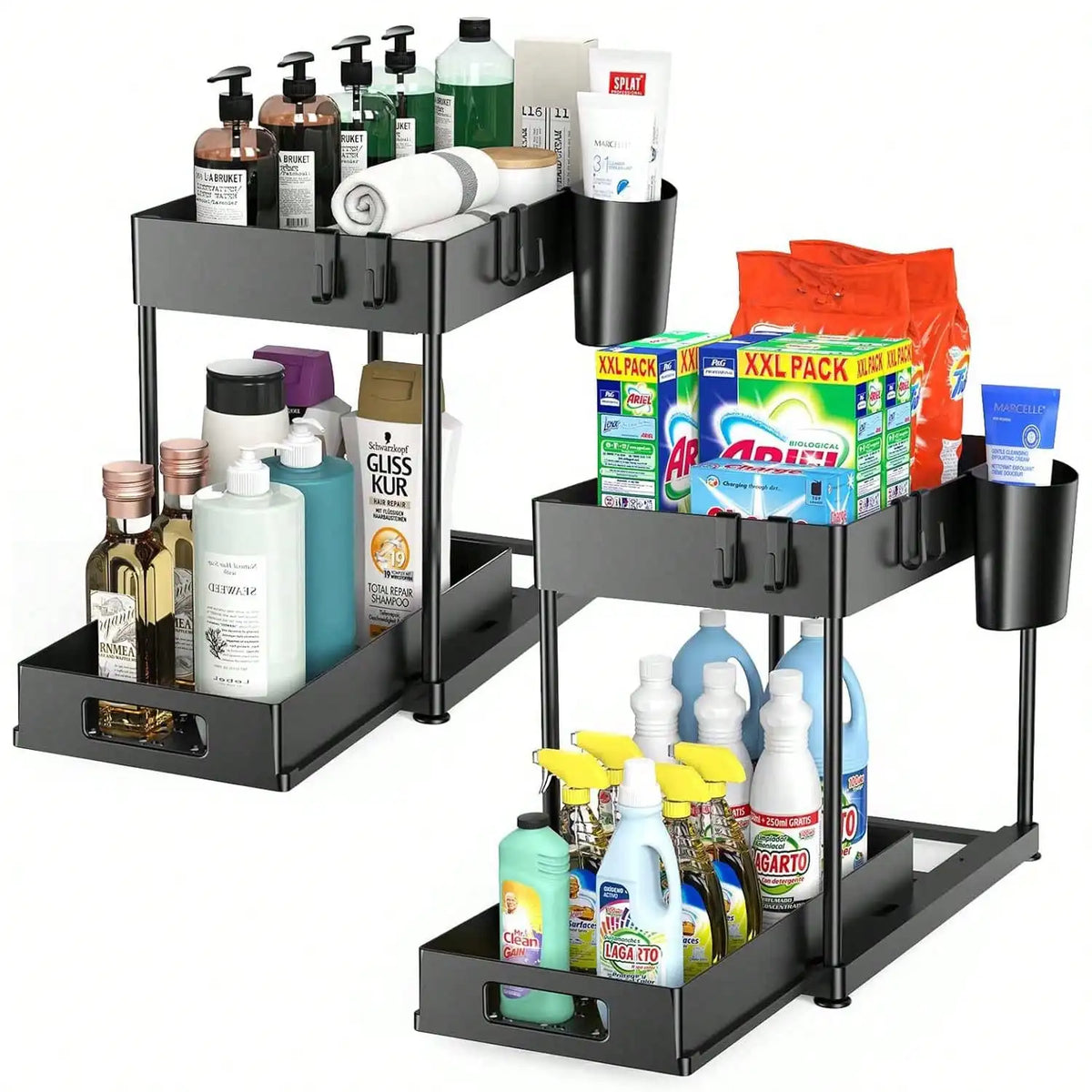 Under Sink Organizer With Sliding Pull Out Shelves For Kitchen And Bathroom