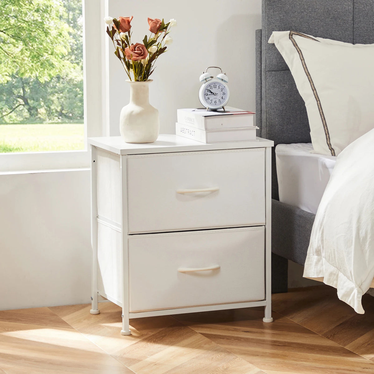 JHK Nightstand Bedside Table With Storage Drawers Furniture