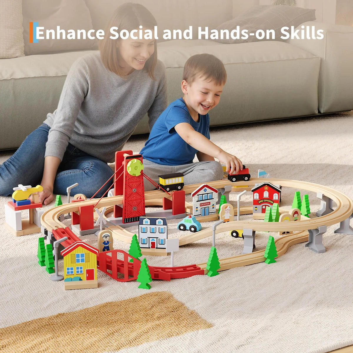 HiMISS Wooden Kids Train Table Set With Tracks And Storage