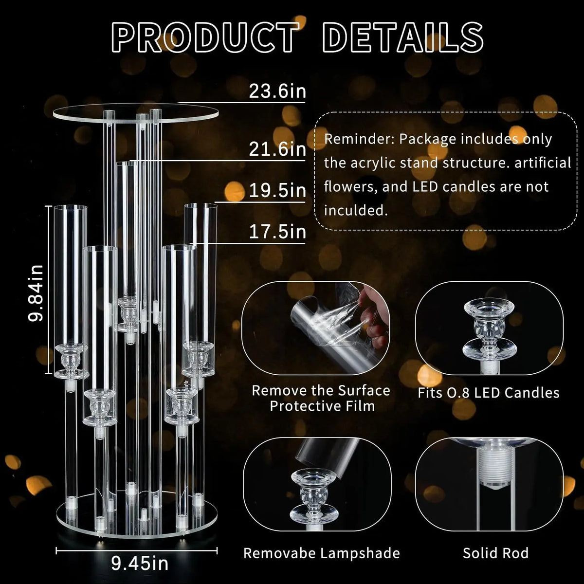 Vincigant Five Arm Acrylic Candelabra Decorative Centerpiece For Wedding