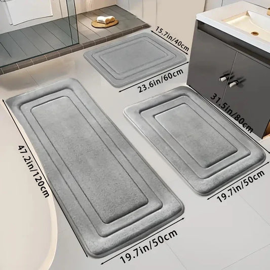 Absorbent Bath Mats Set Non Slip Memory Foam Rugs Bathroom