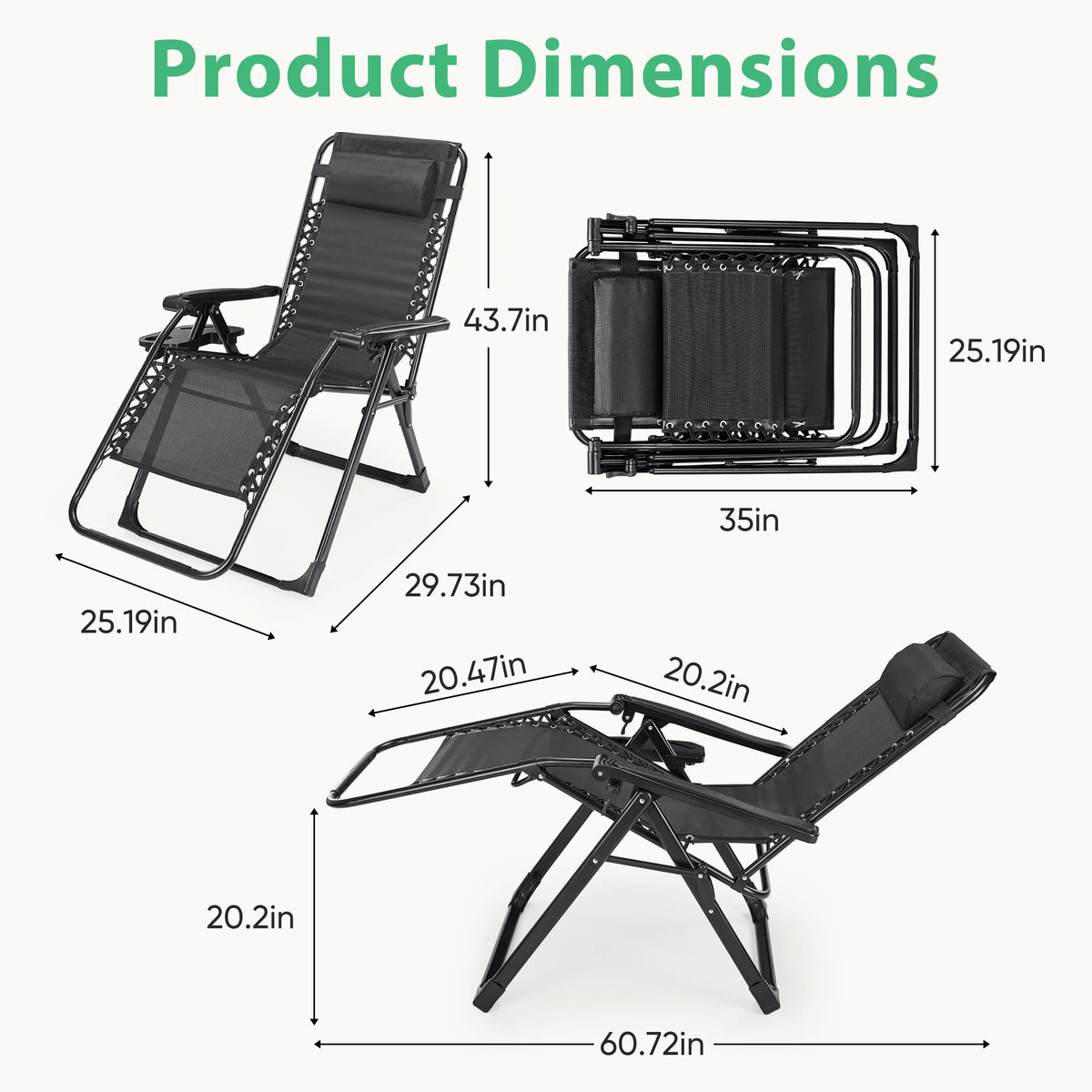 JHK Zero Gravity Folding Patio Lounge Chair With Removable Cushion