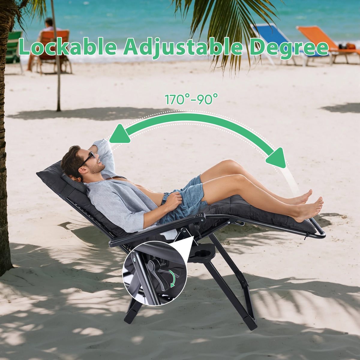 JHK Zero Gravity Folding Patio Lounge Chair With Removable Cushion