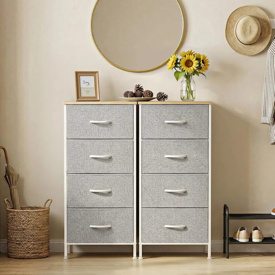 XIUWO Nightstand With 4 Fabric Drawers And Wooden Top Bedside Table