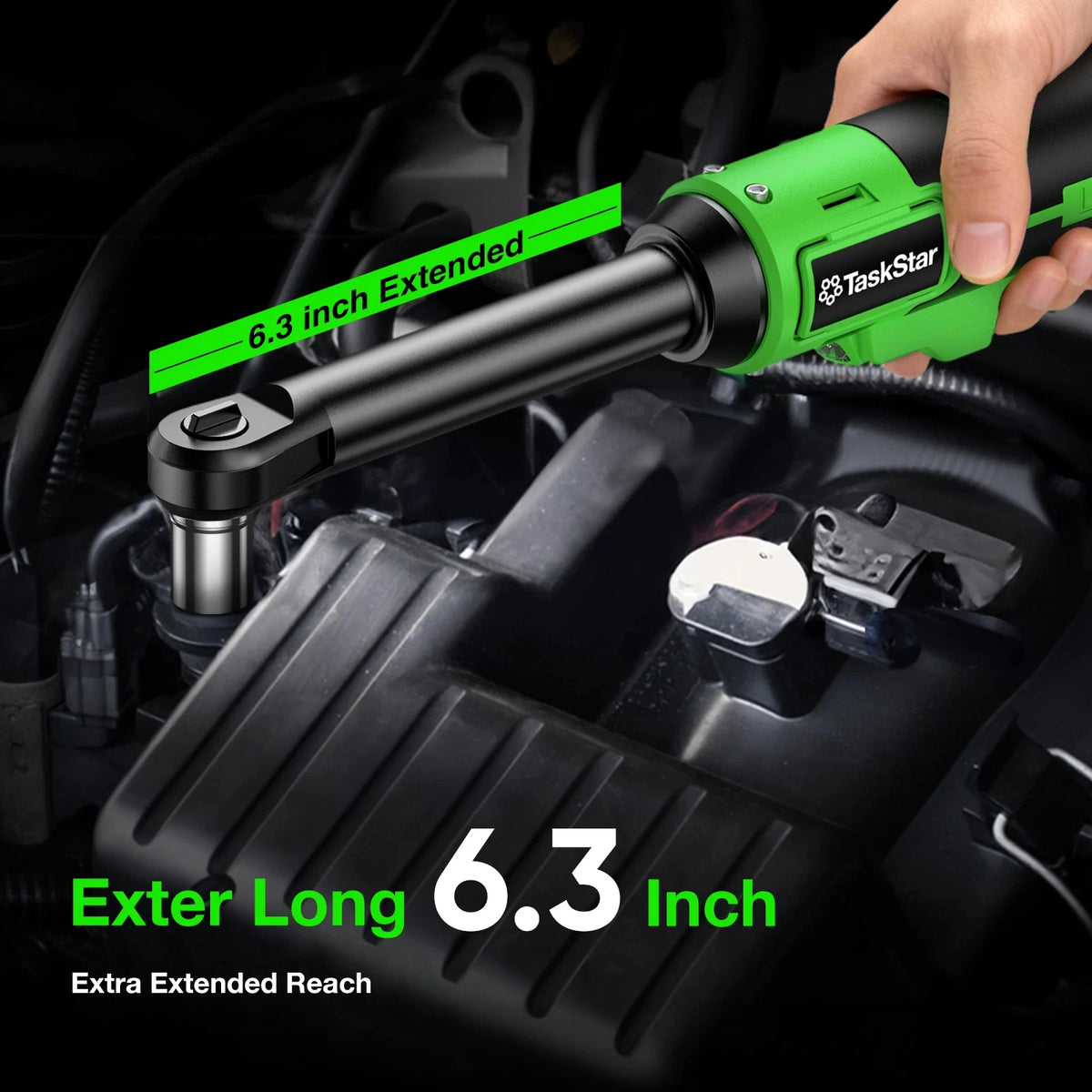 TaskStar 21V Cordless Ratchet Wrench Three Eighths Drive With Two Batteries