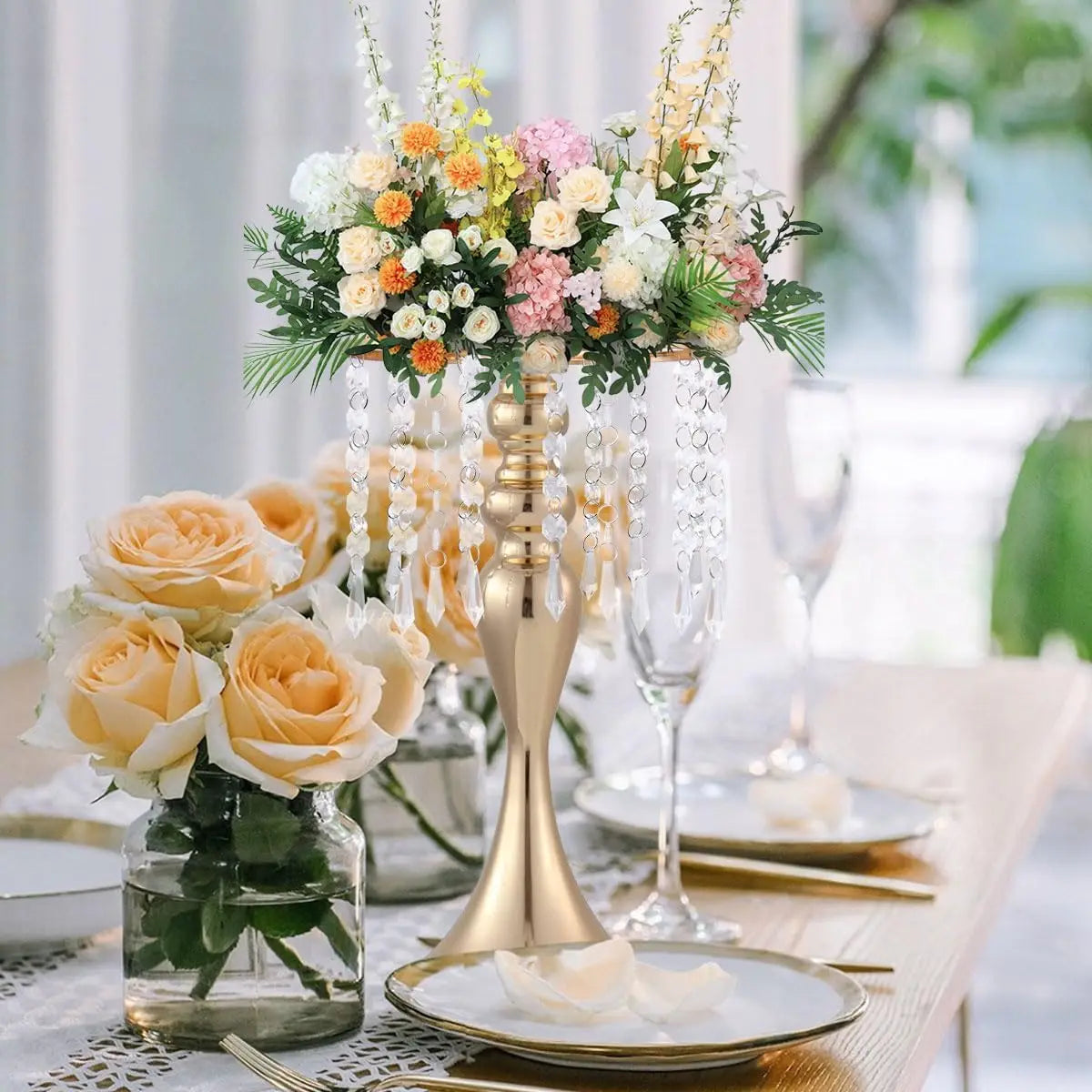 Vincigant Metal Flower Stands With Crystal Beads Wedding Centerpieces