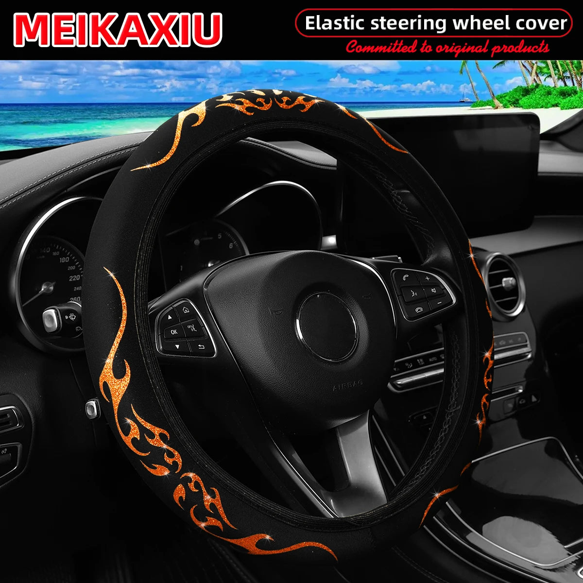 Meikaxiu Bling Flame Totem Steering Wheel Cover For Cars