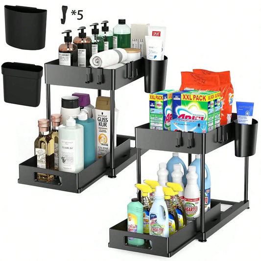 Under Sink Organizer With Sliding Pull Out Shelves For Kitchen And Bathroom