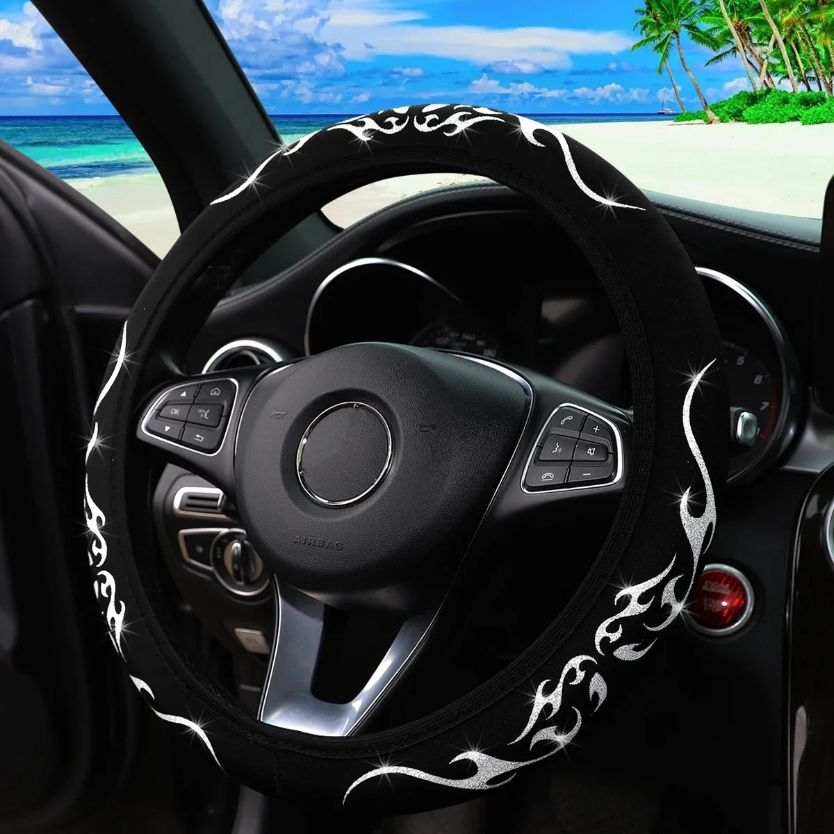 Meikaxiu Bling Flame Totem Steering Wheel Cover For Cars