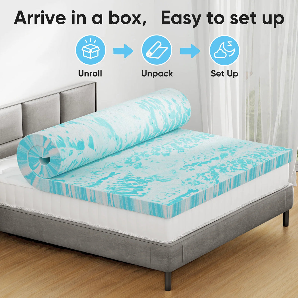 JHK Gel Memory Foam Mattress Topper Offers Cool Breathable Comfort