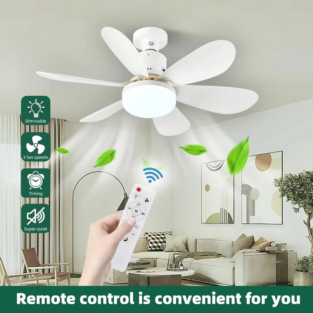 Ceiling Fan With Remote Control And LED Light E27 Base