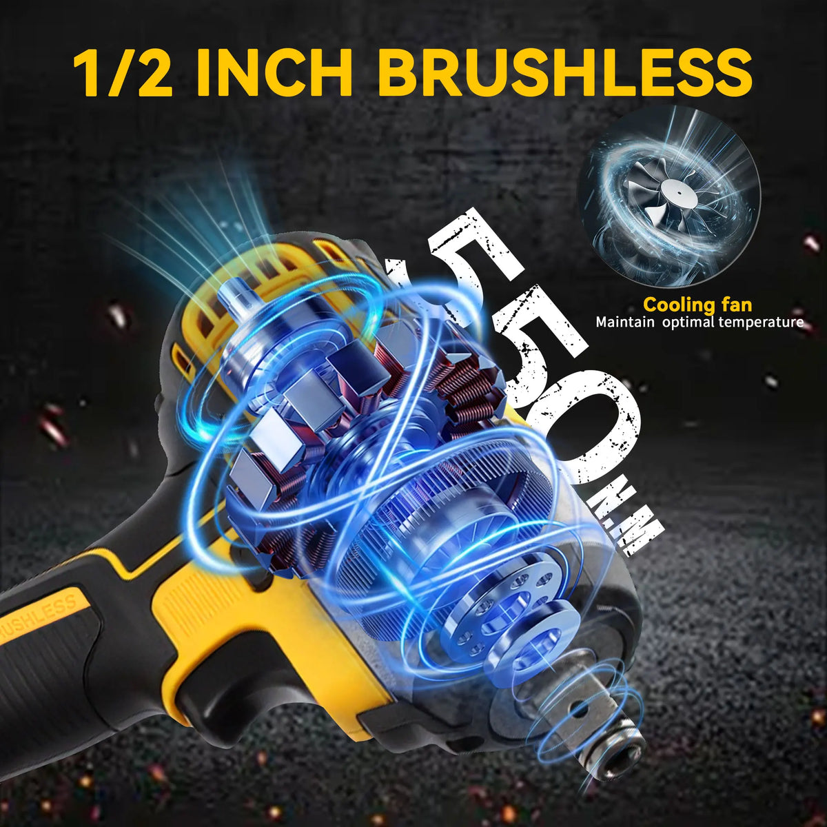 Cordless Brushless Impact Wrench 900 Nm 665 Ft Lbs With 2 Batteries