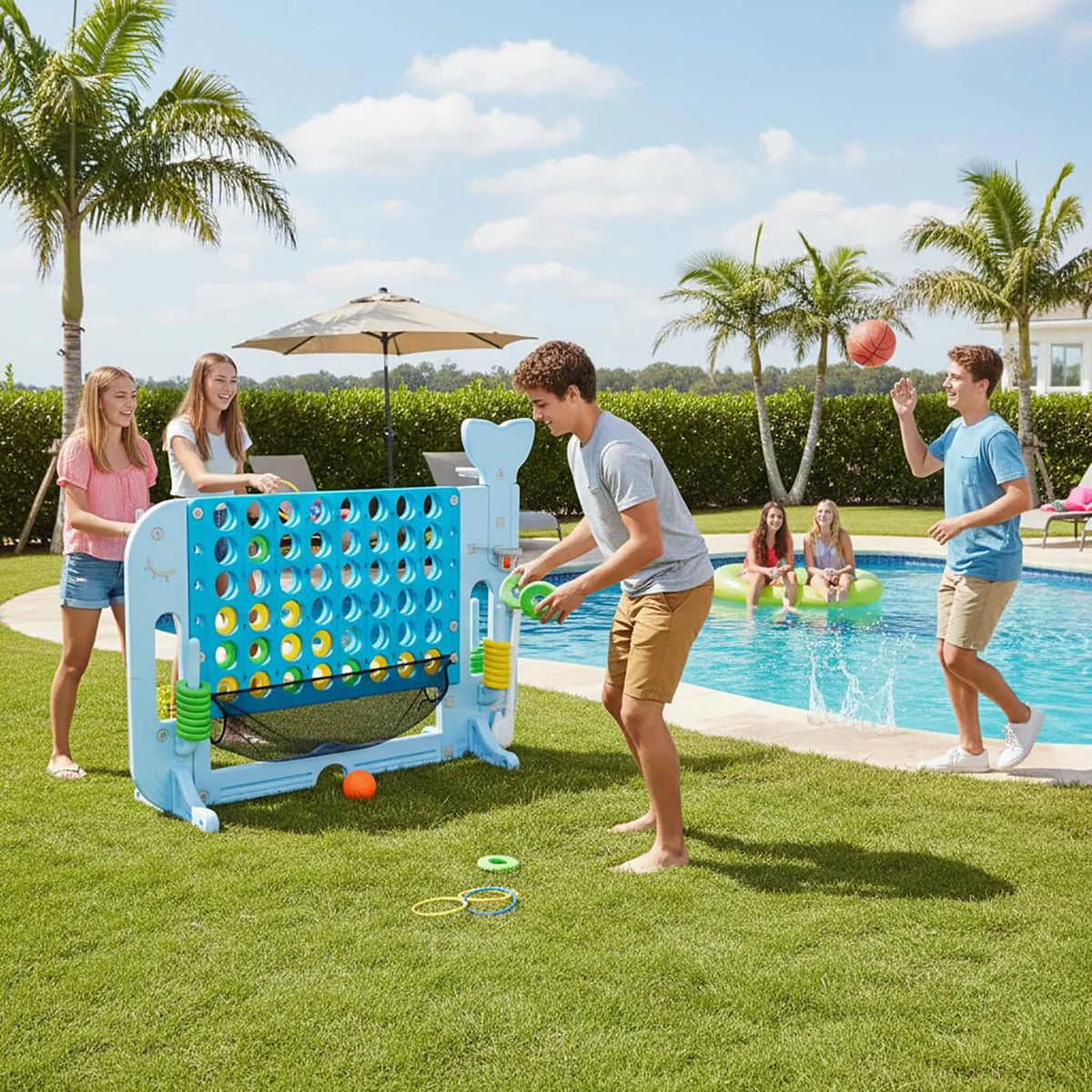 HiMISS Adjustable Four In A Row Game With Ring Toss
