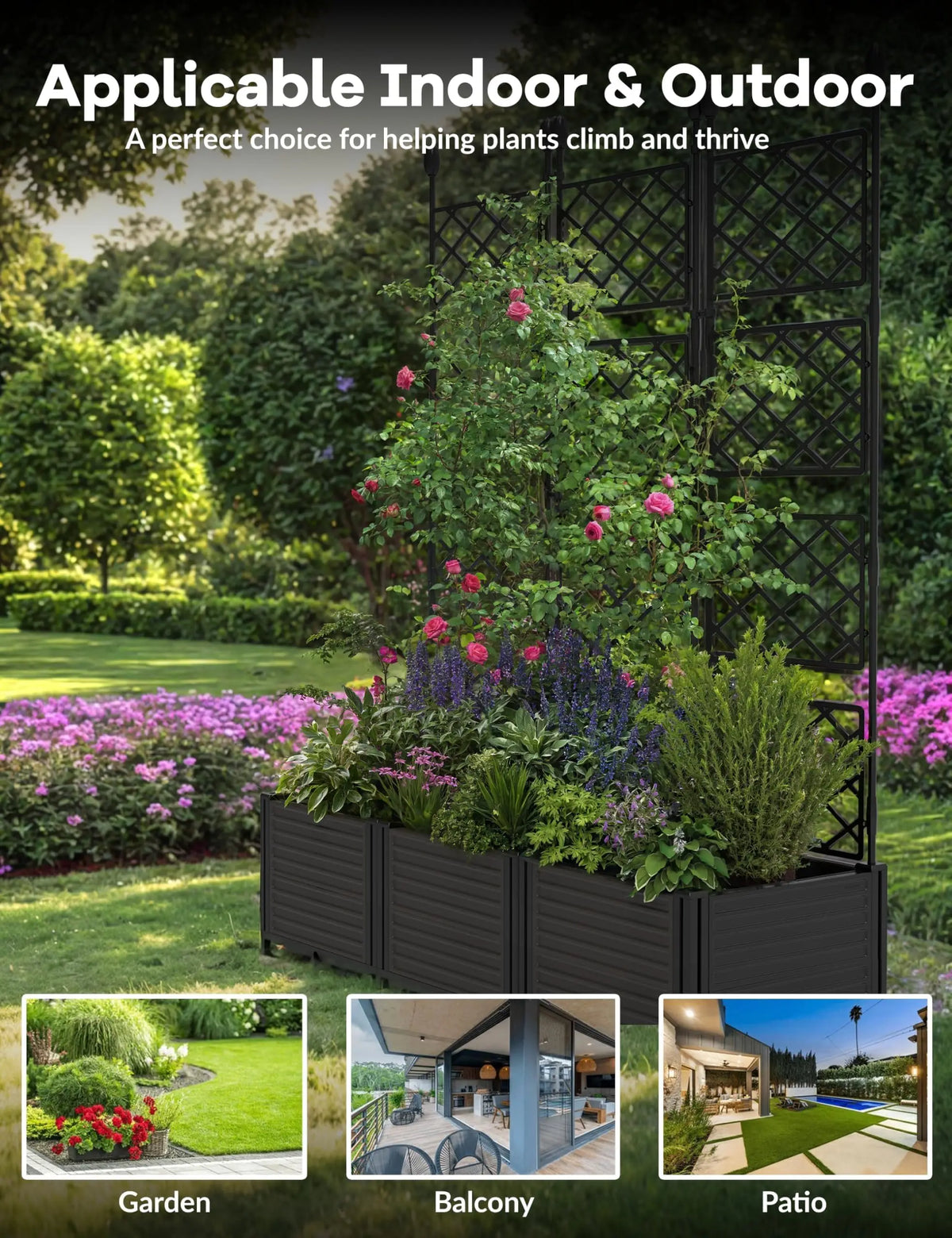 HiMISS Trellis Planter Box With Raised Garden Bed For Climbing