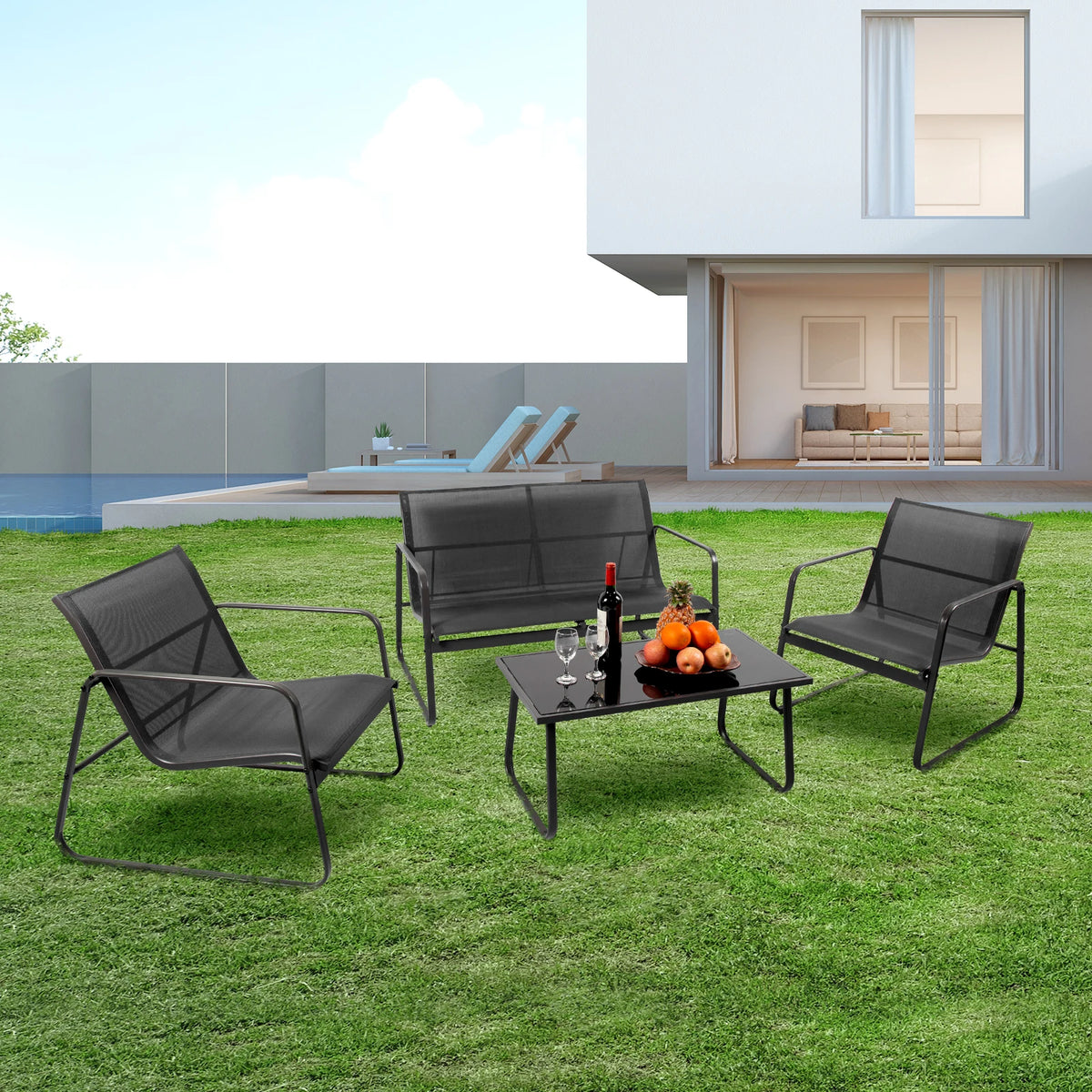 JHK Outdoor Patio Furniture Set With Table And Metal Frame