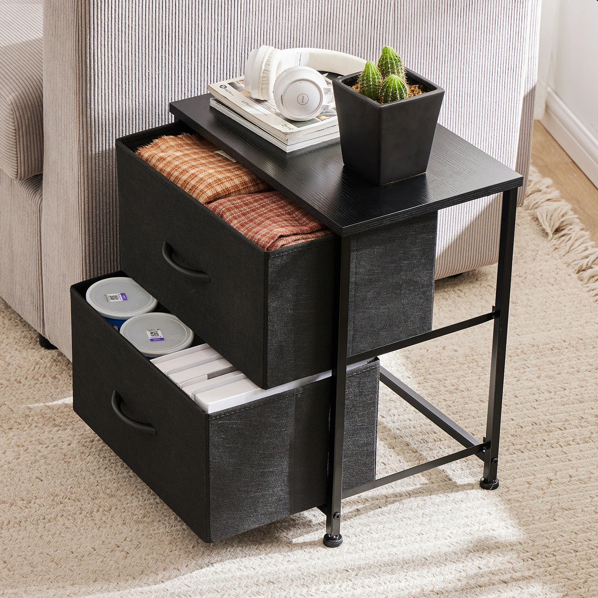 JHK Nightstand Bedside Table With Storage Drawers Furniture