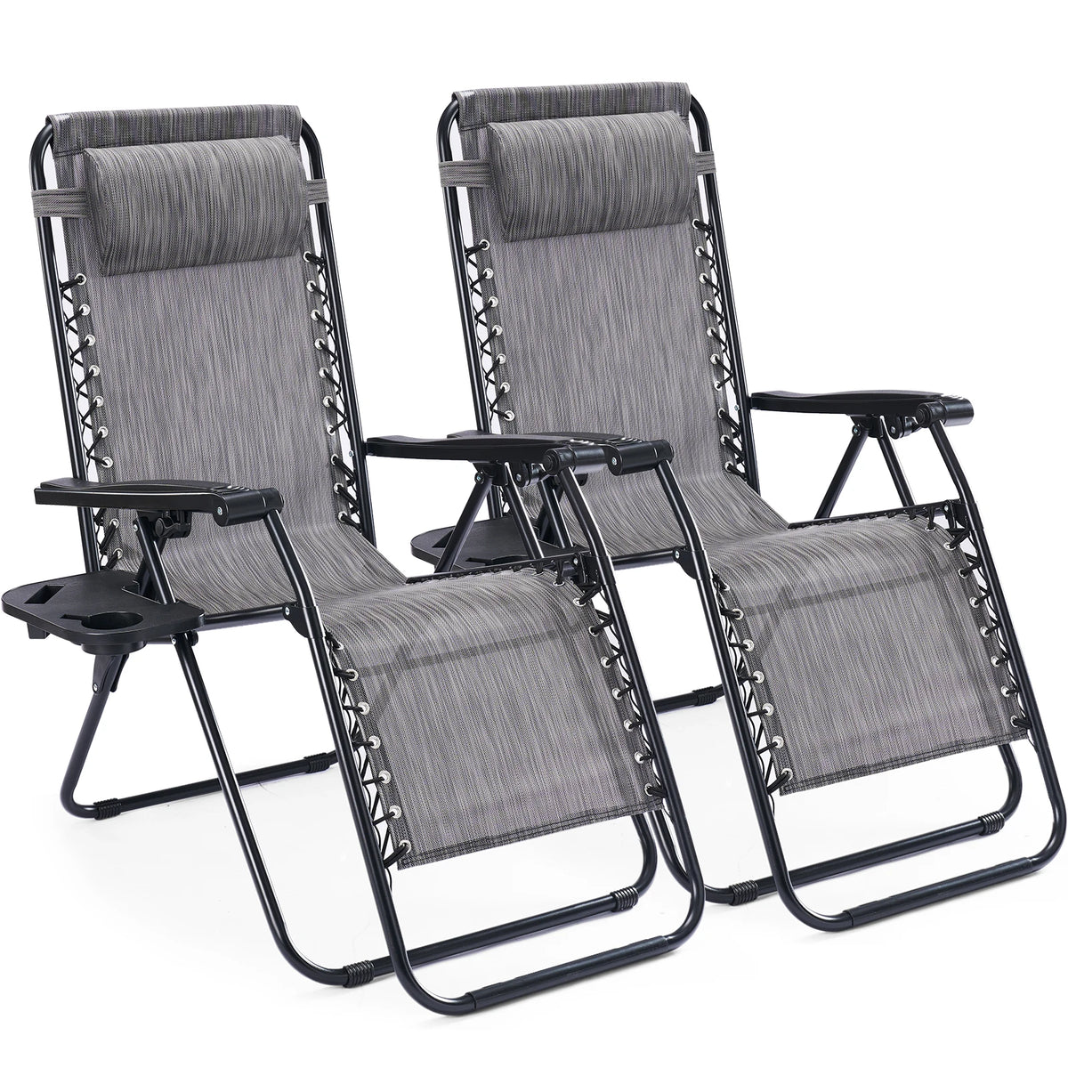 JHK Portable Zero Gravity Recliner Chairs Set Of 2 With Cup Holder Trays