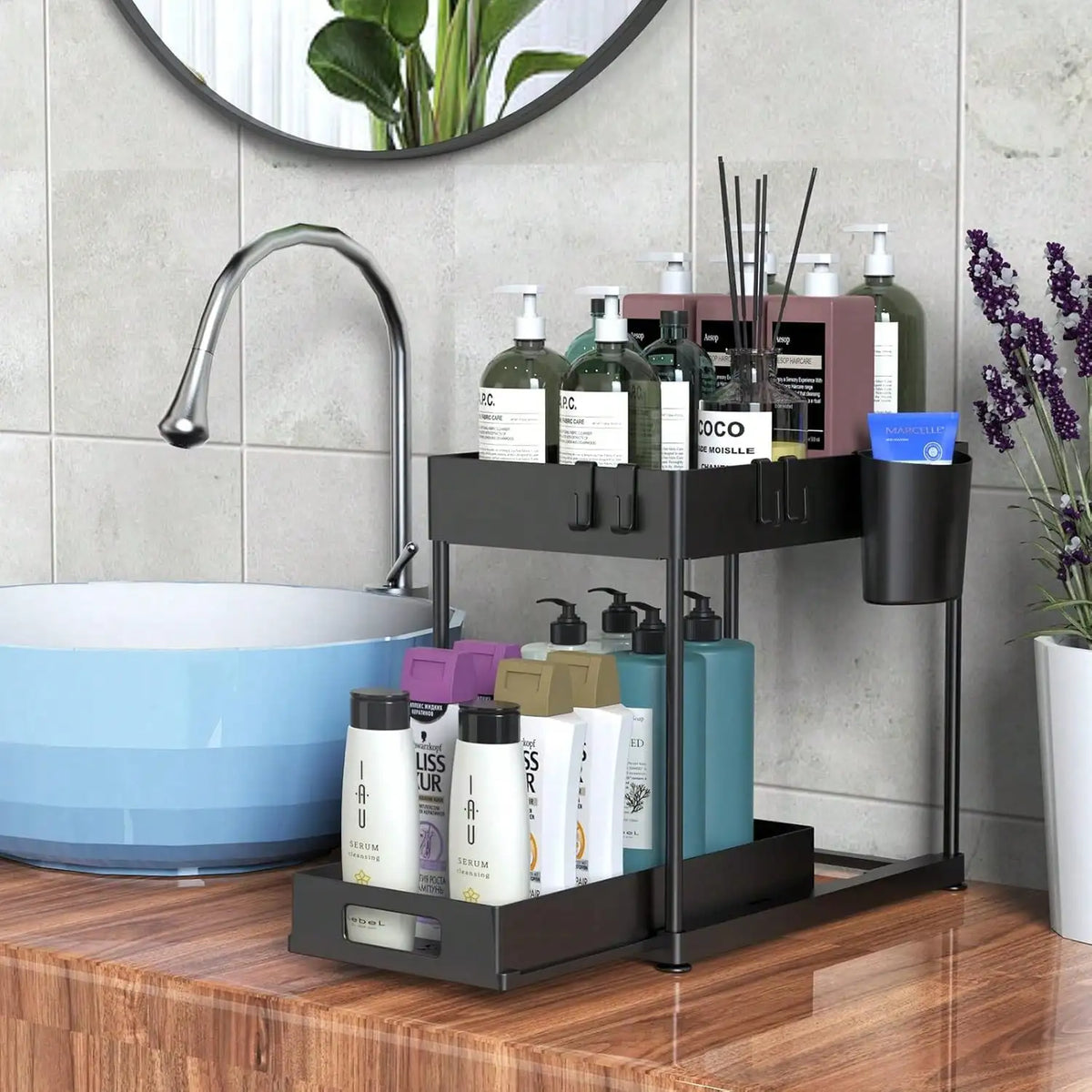 Under Sink Organizer With Sliding Pull Out Shelves For Kitchen And Bathroom