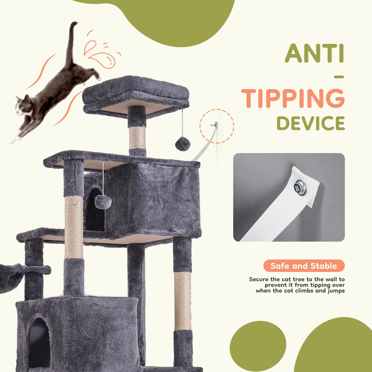 JHK Multilevel Cat Tree Tower Featuring Sisal Posts And Condo
