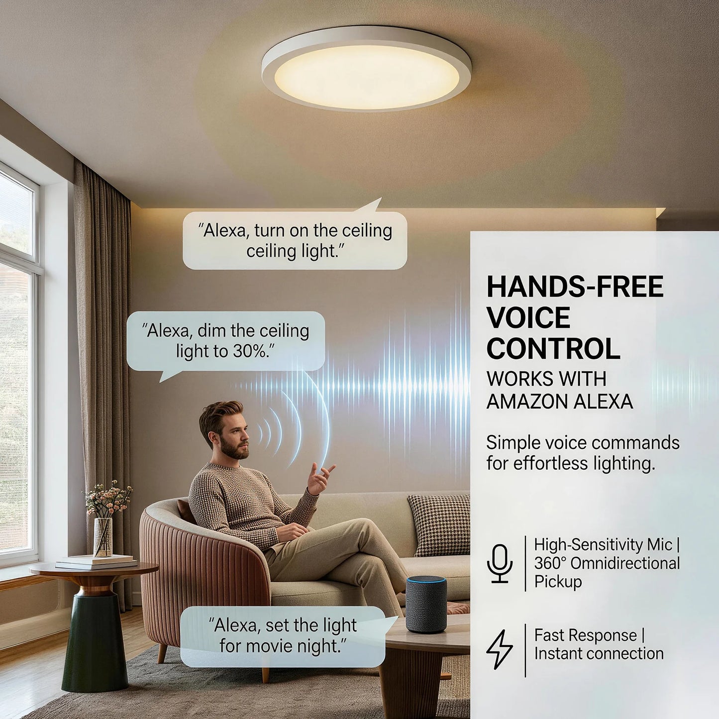 Tuaaryii Smart RGB Ceiling Light With Music Sync AI Modes