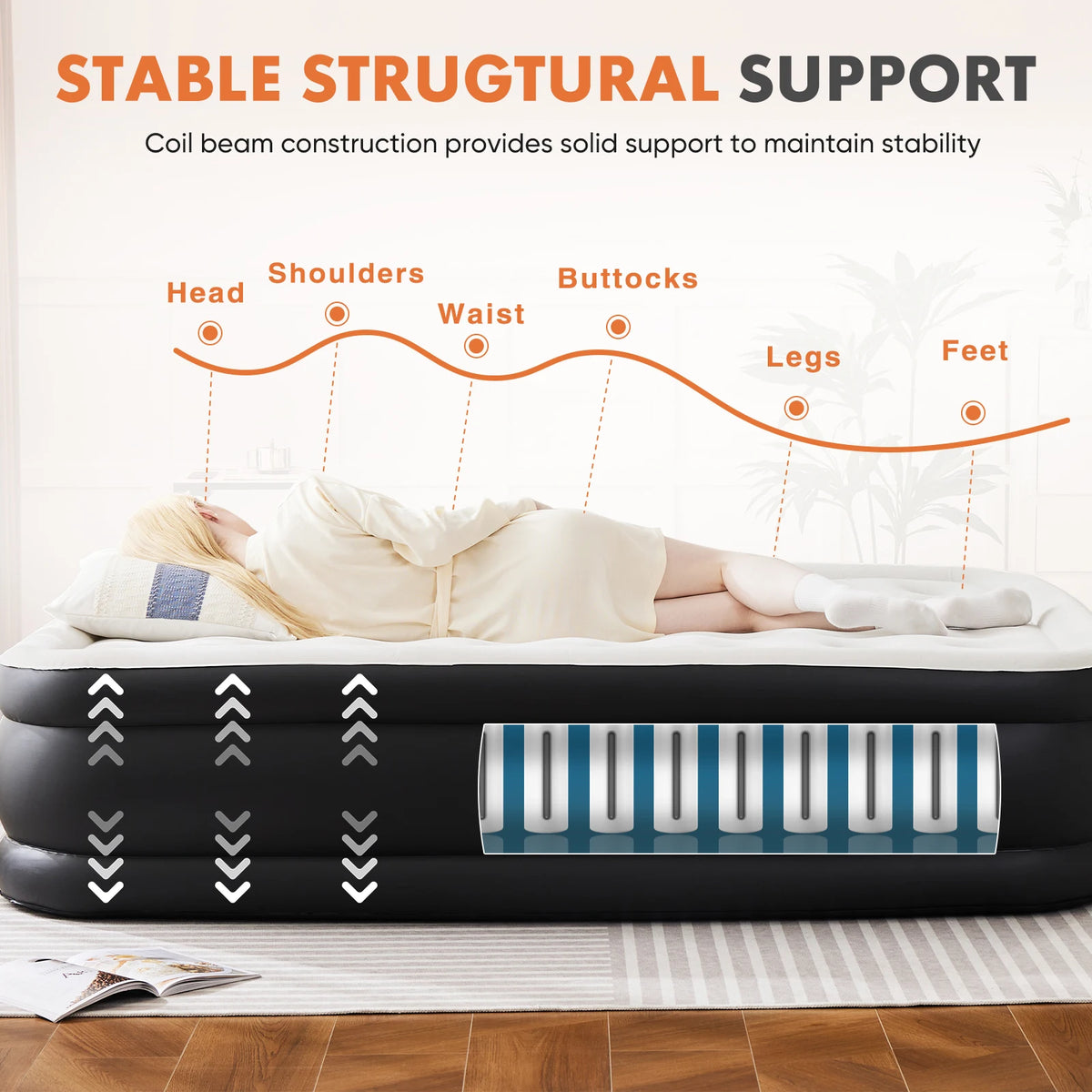 JHK Air Mattress With Non Slip Bottom And 660 Lb Capacity