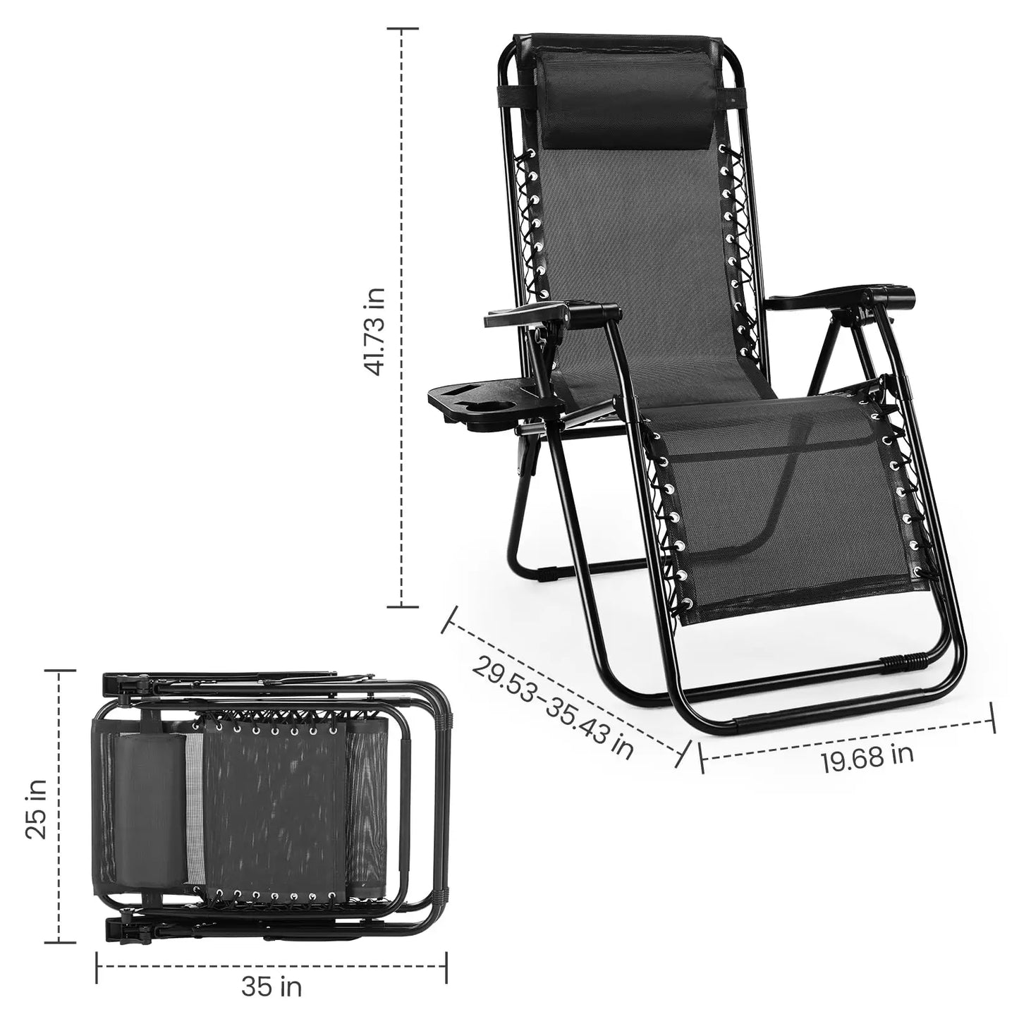 JHK Zero Gravity Portable Recliner Cup Holder Trays Outdoor Patio