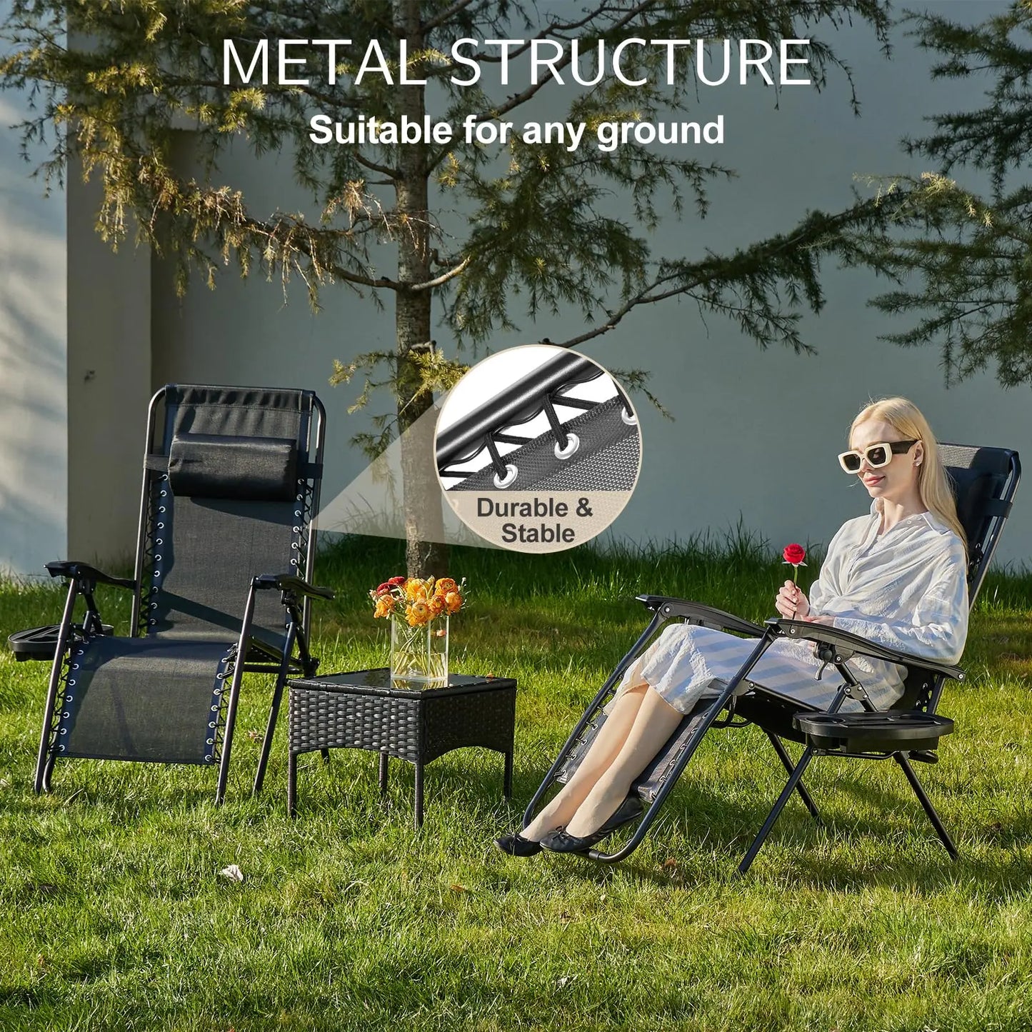 JHK Zero Gravity Portable Recliner Cup Holder Trays Outdoor Patio