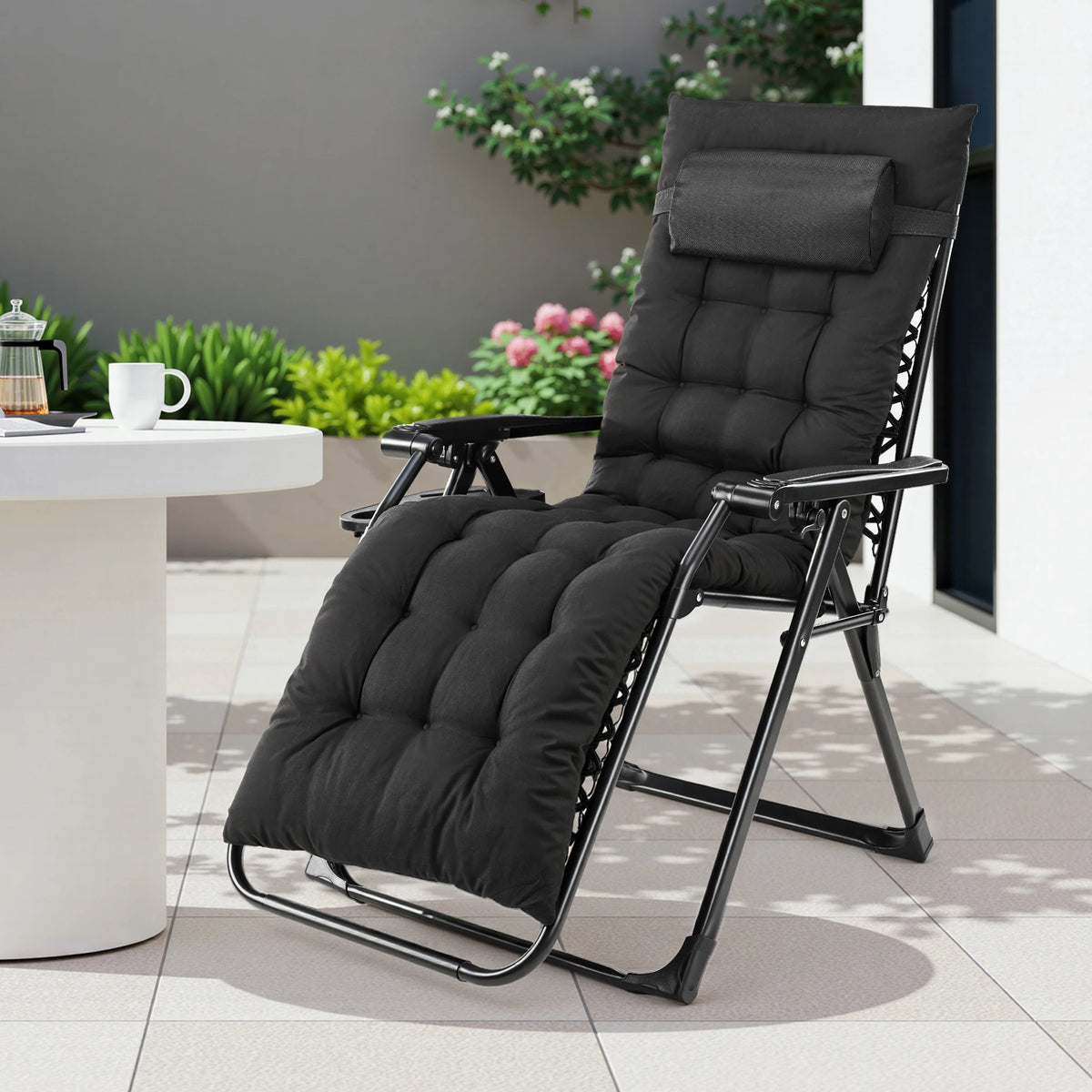 JHK Zero Gravity Folding Patio Lounge Chair With Removable Cushion