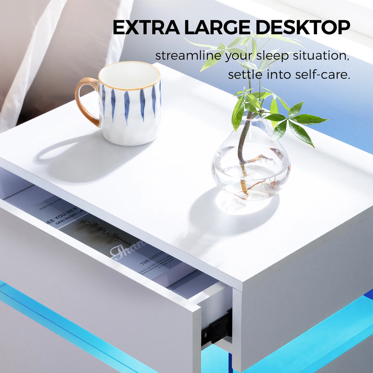 Cubehom LED Nightstand With Four Drawers Modern Bedroom Table