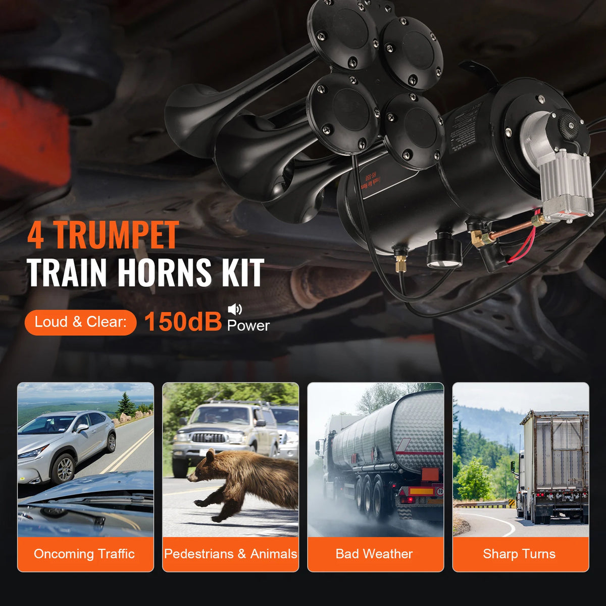 SucceBuy 150dB Four Trumpet Train Horn Kit With 12V Compressor