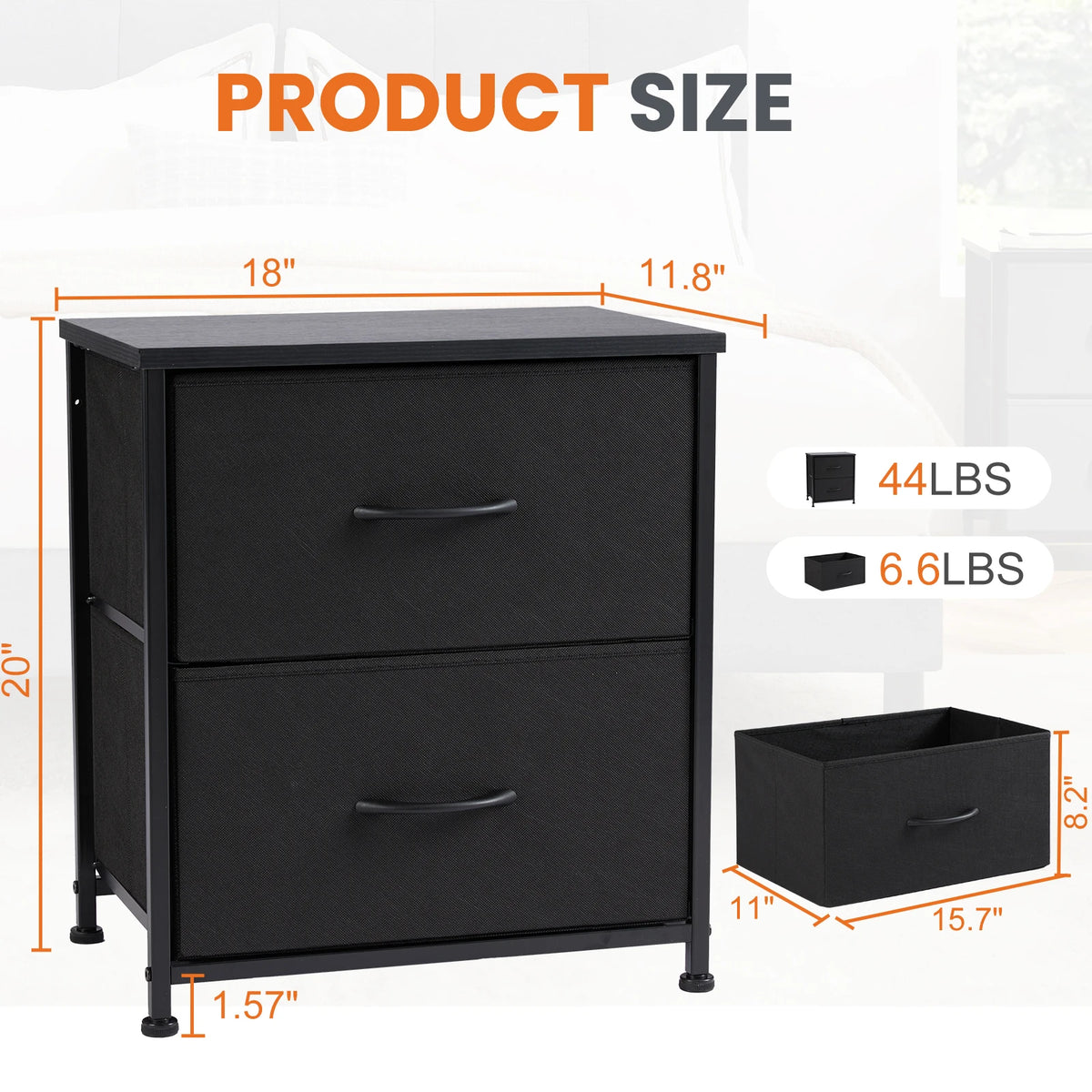JHK Nightstand Bedside Table With Storage Drawers Furniture