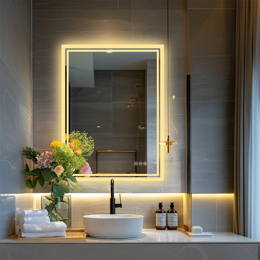 LUVODI Illuminated LED Backlit Frameless Defog Bathroom Mirror