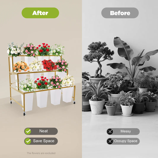 Three Tier Cold Rolled Steel Flower Display Stand With Buckets